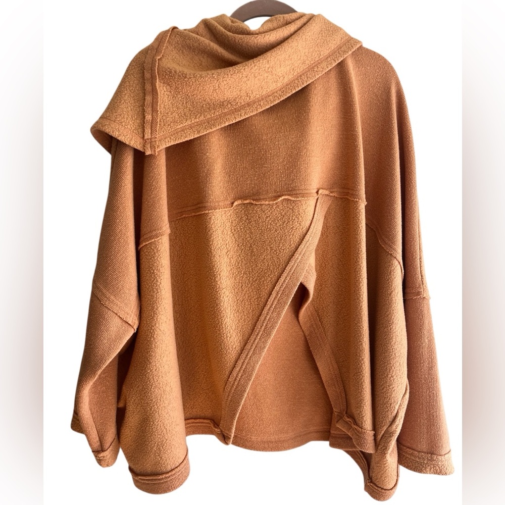 FREE PEOPLE Huntington Pullover Cowl Neck Open Back Peach Oversized Sweatshirt M - Picture 5 of 9